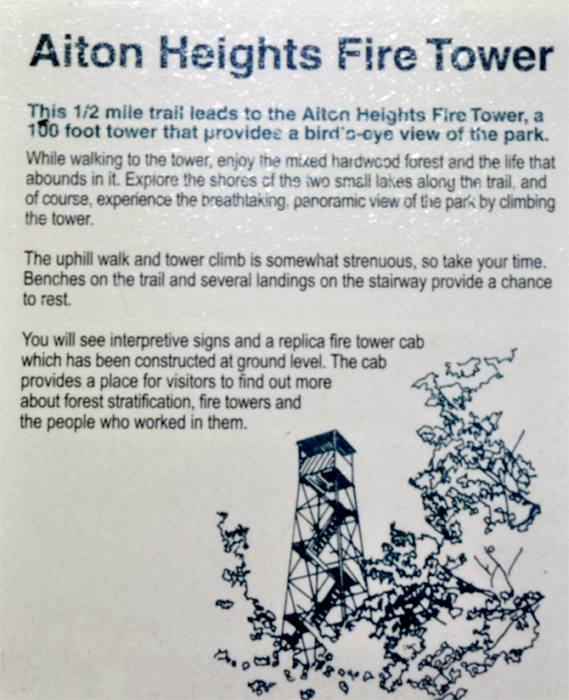 sign about Aiton Heights Fire Tower